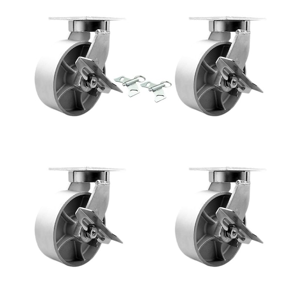 Service Caster 8'' Extra Heavy Duty Semi Steel Cast Iron Caster Set 4 Brakes 2 Swivel Locks, 4PK CRAN-SCC-KP92S830-SSR-SLB-BSL-2-SLB2 - main